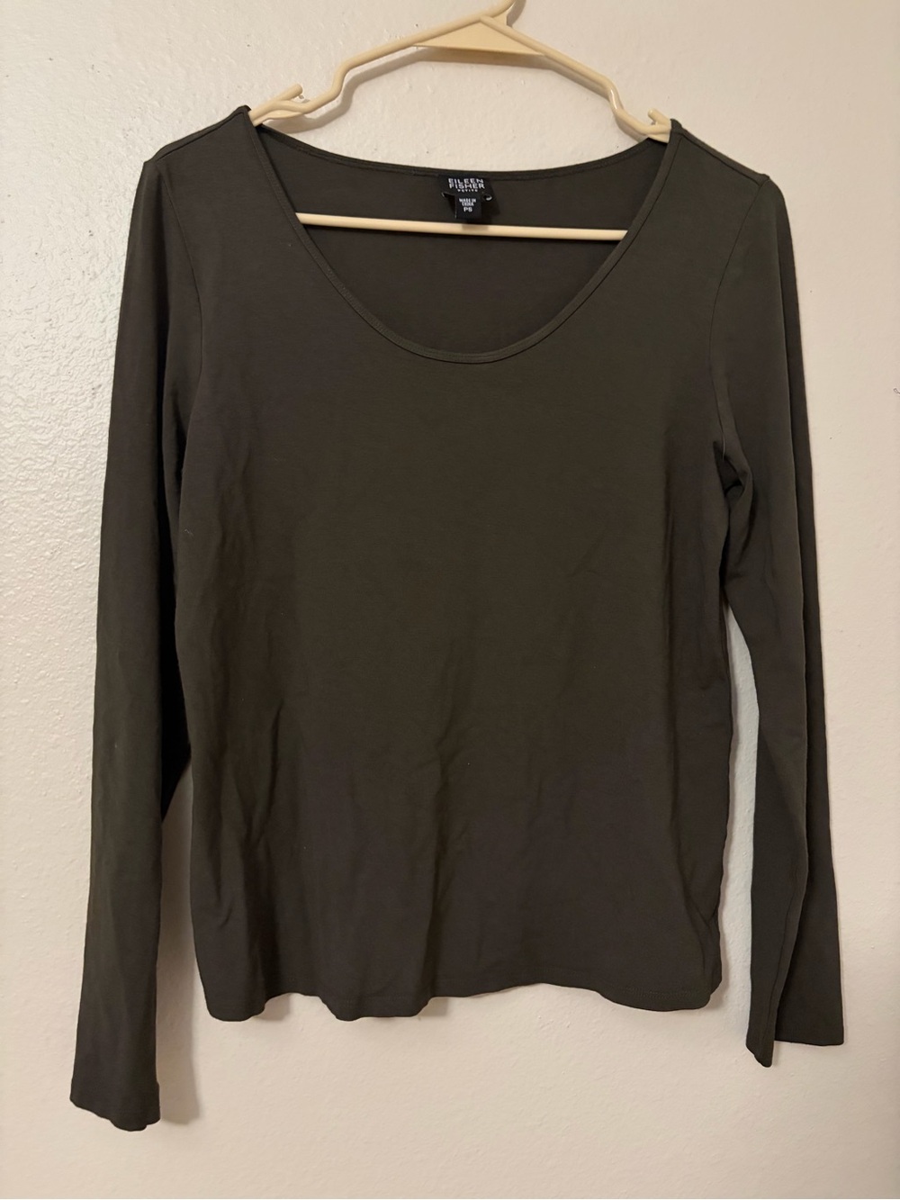 Eileen Fisher Olive Green Long-Sleeve Scoop Neck Top
